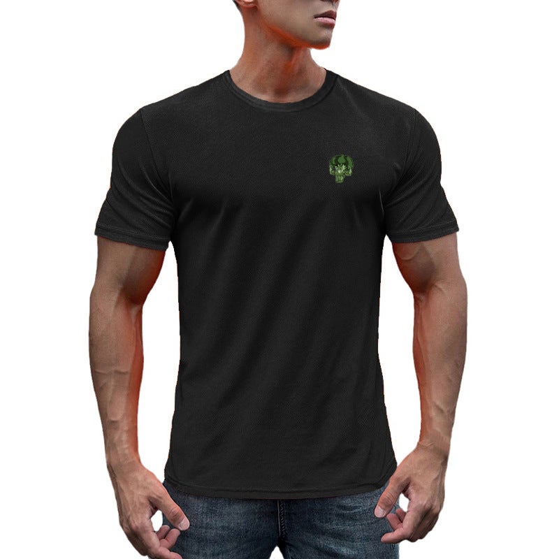 Broccoli quick-drying slim-fit sports short-sleeved men''s summer new fitness training clothes round neck T-shirt quick-drying mesh - Image 3