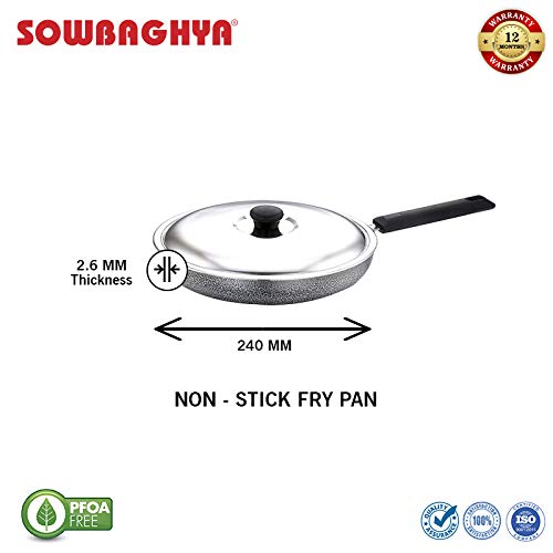 Sowbaghya Breakfast Cookware Combo (2-Piece, Black) | Dosa Tawa and Fry Pan with Stainless Steel Lid | 2.6 mm Thickness, Gas Stove Compatible - Image 4