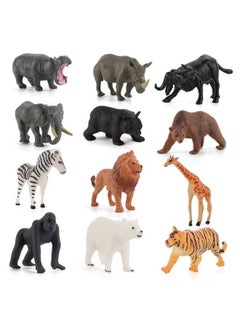 Ailily 12 PCS Wild Animal Model, Mini Animal Figures for Kids Toddlers Decorations Educational, Tiger Lion Black Bear Rhino Elephant Hippo Orangutan Zebra Giraffe Polar Bears Buffaloes Plastic Model  - Image 1