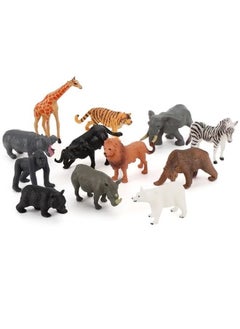 Ailily 12 PCS Wild Animal Model, Mini Animal Figures for Kids Toddlers Decorations Educational, Tiger Lion Black Bear Rhino Elephant Hippo Orangutan Zebra Giraffe Polar Bears Buffaloes Plastic Model  - Image 2
