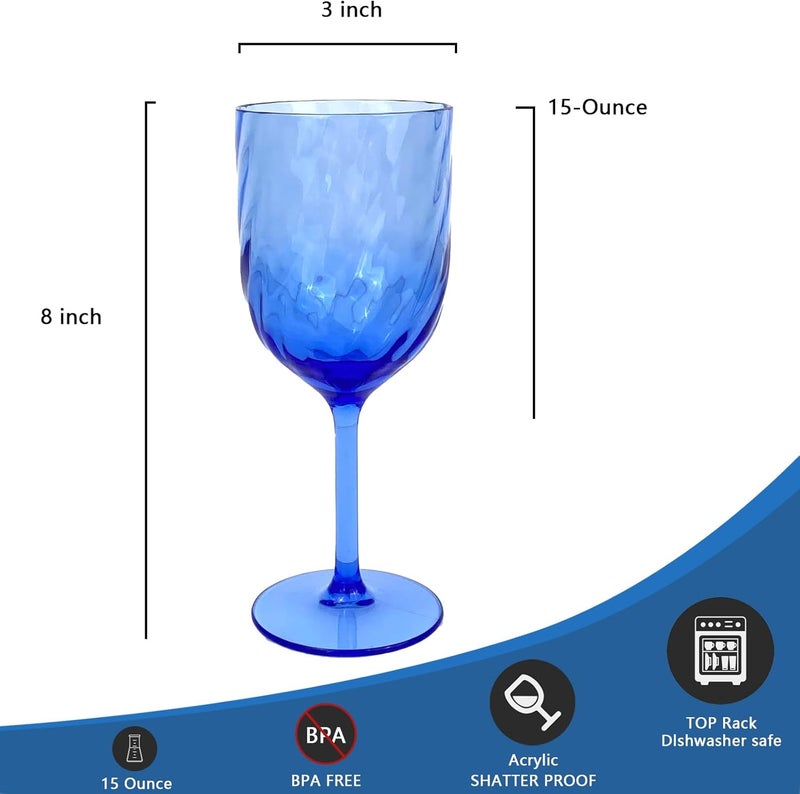 Yalin Set of 6 Unbreakable 15 oz Acrylic Plastic Wine and Water Tumbler Stackable Goblets. (Blue, 15 oz) - Image 4