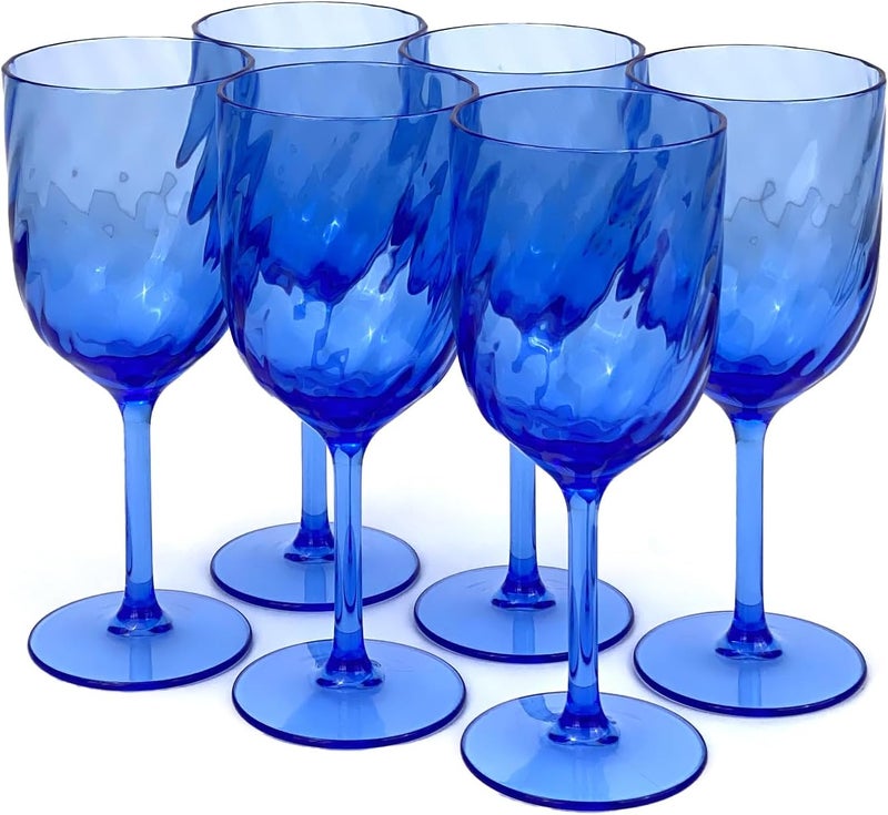 Yalin Set of 6 Unbreakable 15 oz Acrylic Plastic Wine and Water Tumbler Stackable Goblets. (Blue, 15 oz) - Image 1