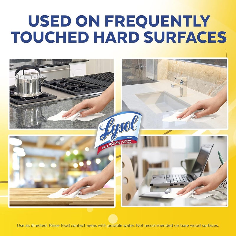 Lysol مناديل مطهرة، للتعقيم، والتعطير، والتنظيف، رائحة الليمون وزهرة الليمون، 35 قطعة - Image 2