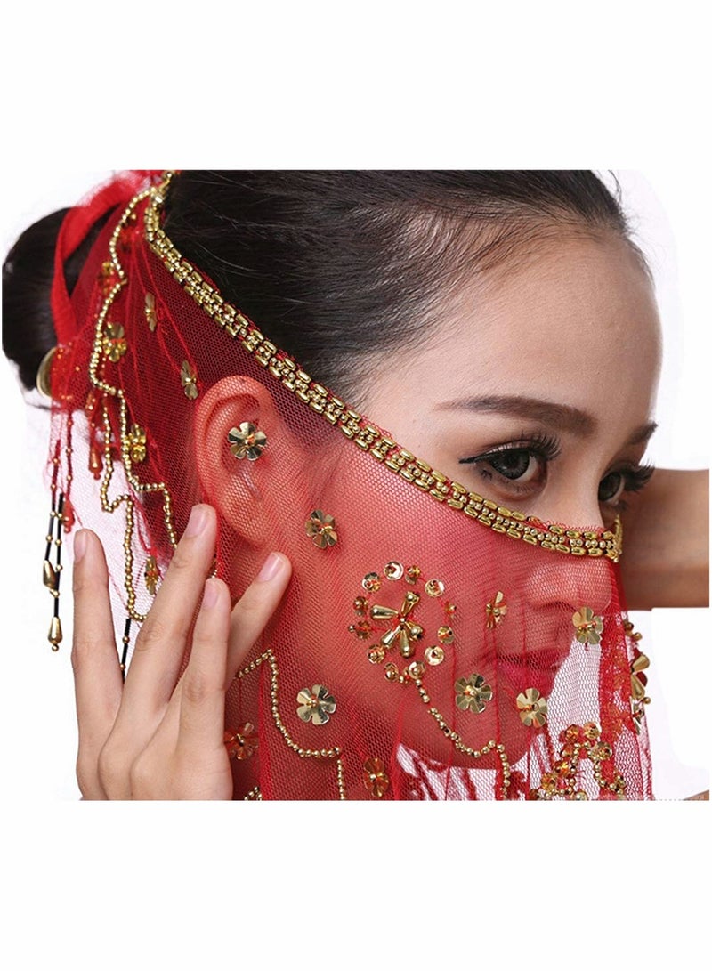 SYOSI Women Belly Dance Face Veil, Belly Dance Face Veil Beads Sequins - Image 5