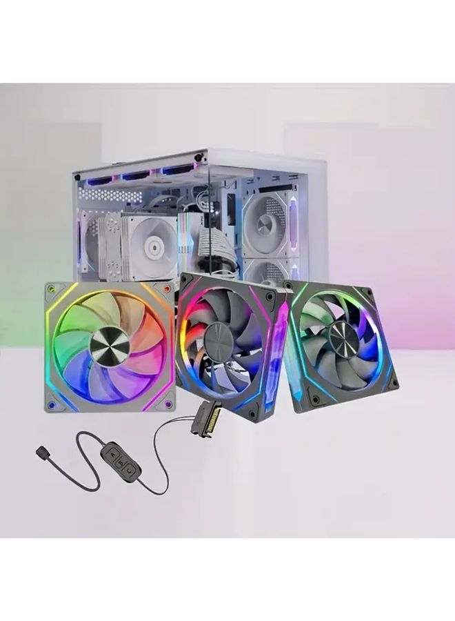 RGB LED PWM CD Pattern Cooling Fan White Positive 360 Rotation Dual Sided Metal Base Quiet PC - Image 1