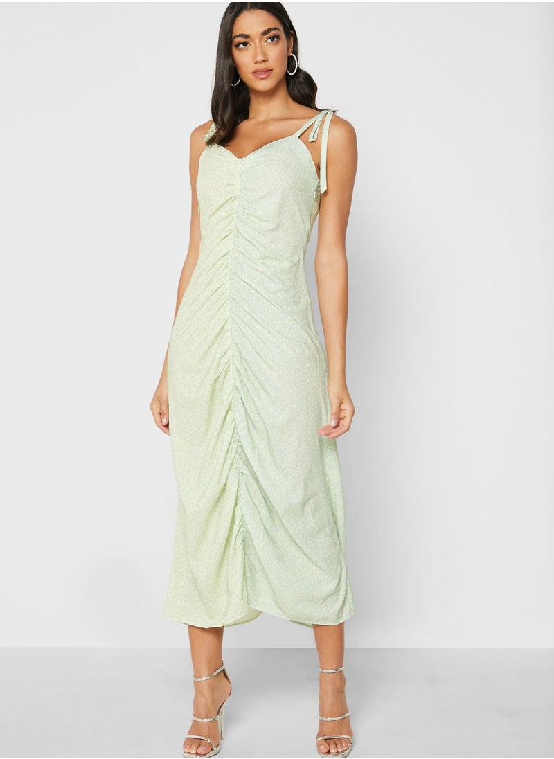 LOST INK Cami Mixed Print Ruched Front Midi Dress  - Image 1