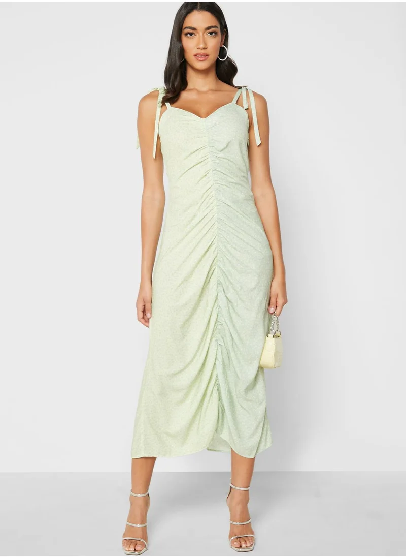 LOST INK Cami Mixed Print Ruched Front Midi Dress