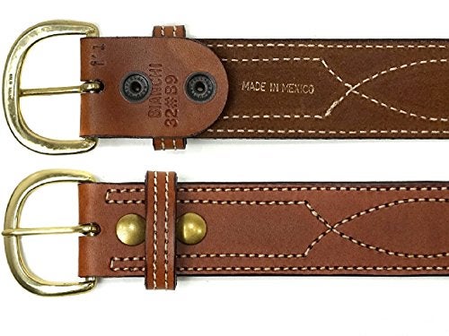 BIANCHI B9 Reversible Fancy Stitched Belt, Fits 1.75'' (45mm) Belt Loops, Plain Tan, Brass Buckle, 34 - Image 2