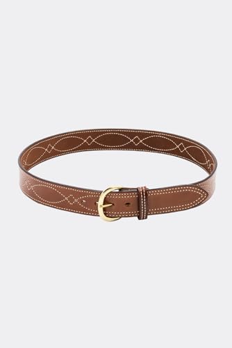 BIANCHI B9 Reversible Fancy Stitched Belt, Fits 1.75'' (45mm) Belt Loops, Plain Tan, Brass Buckle, 34 - Image 1