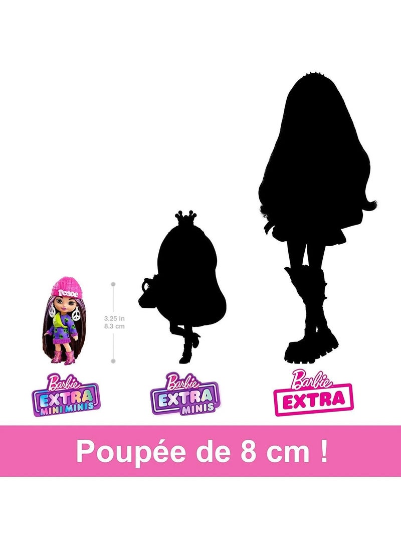 Barbie Extra Mini Minis Brunette Doll With Alien Sweater Dress, Peace Sign-Themed Clothes And Accessories  - Image 5