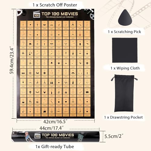Tpudn Top 100 Movies Scratch Off Poster - Scratchable Movie Poster Challenge - Gift for movie lovers,Anniversary Wedding,Valentine's Day Gifts for Him or Her - Image 2