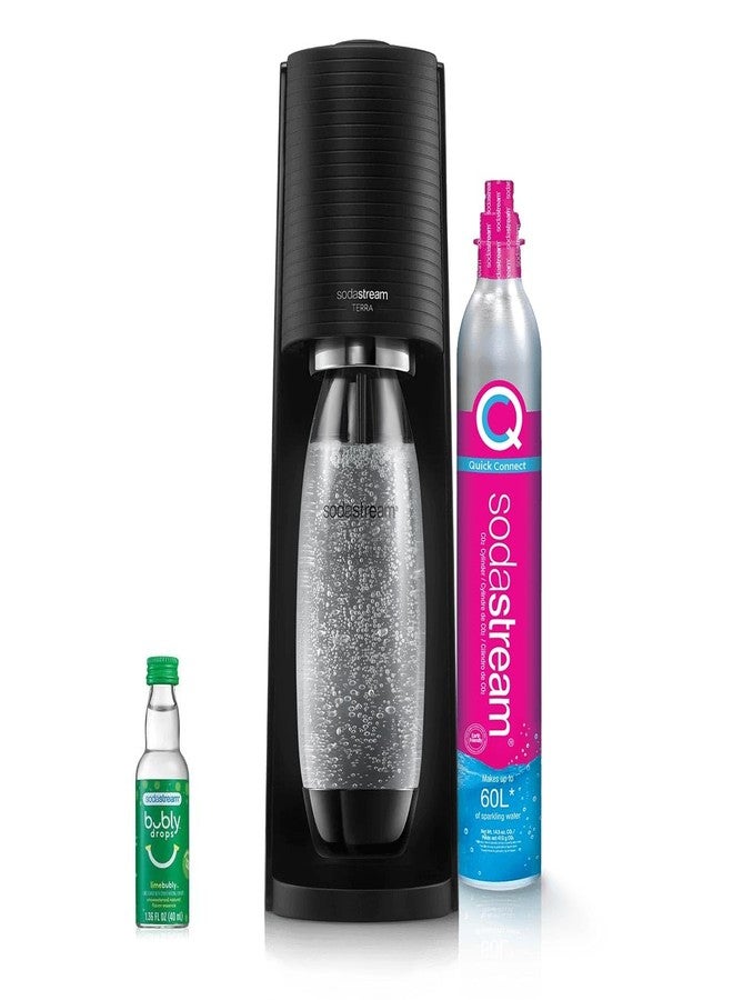 SodaStream - Terra Sparkling Water Maker | STARTER KIT | CQC CO2 system | Includes 1x CO2 Cylinder, 1x 32 Fl Oz Dishwasher Safe Bottle, 1x Bubly Flavor Drop | Combine with Pepsi Flavors | Black - Image 1