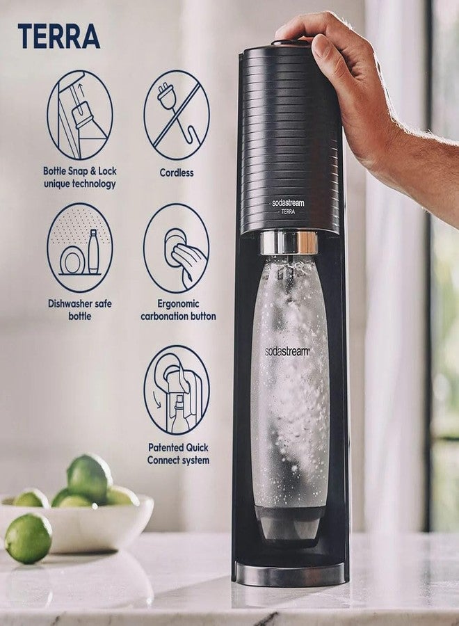 SodaStream - Terra Sparkling Water Maker | STARTER KIT | CQC CO2 system | Includes 1x CO2 Cylinder, 1x 32 Fl Oz Dishwasher Safe Bottle, 1x Bubly Flavor Drop | Combine with Pepsi Flavors | Black - Image 2