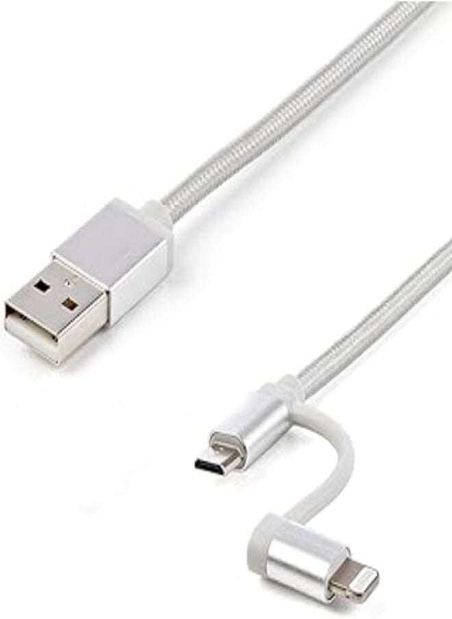 Generic - Keendex kx 2586 2 in 1 usb charging and data sync cable for lighting (iphone) and micro (ios - android), 1 meter - silver, lightning - Image 1