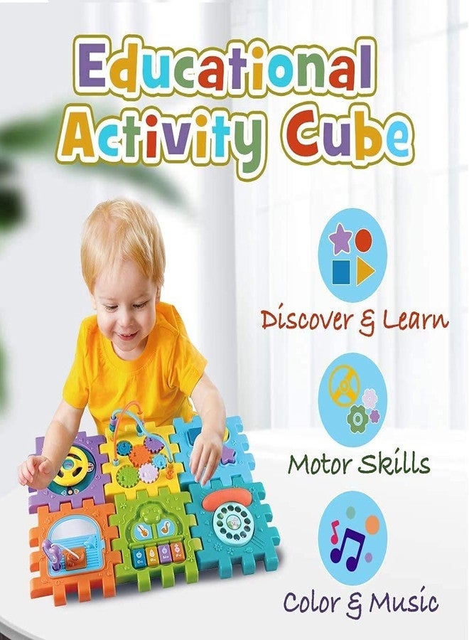 Yetli 6-in-1 Activity Cube for Toddlers 18M+ | Educational Learning Toy with Musical Piano, Shape Sorter, Bead Maze, Rotating Gears, Steering Wheel & Sensory Activities | Early Development Toys - Image 3