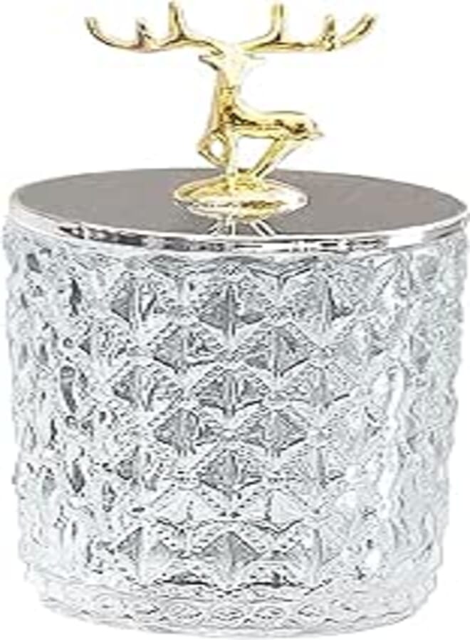 Nerien Candy Dish with Deer Lid Cookie Snacks Glass Container Tin Apothecary Jar Toothpicks Food Storage Organizer Clear Decorative Sugar Bowl for Home Buffet Party Wedding Display Decor L