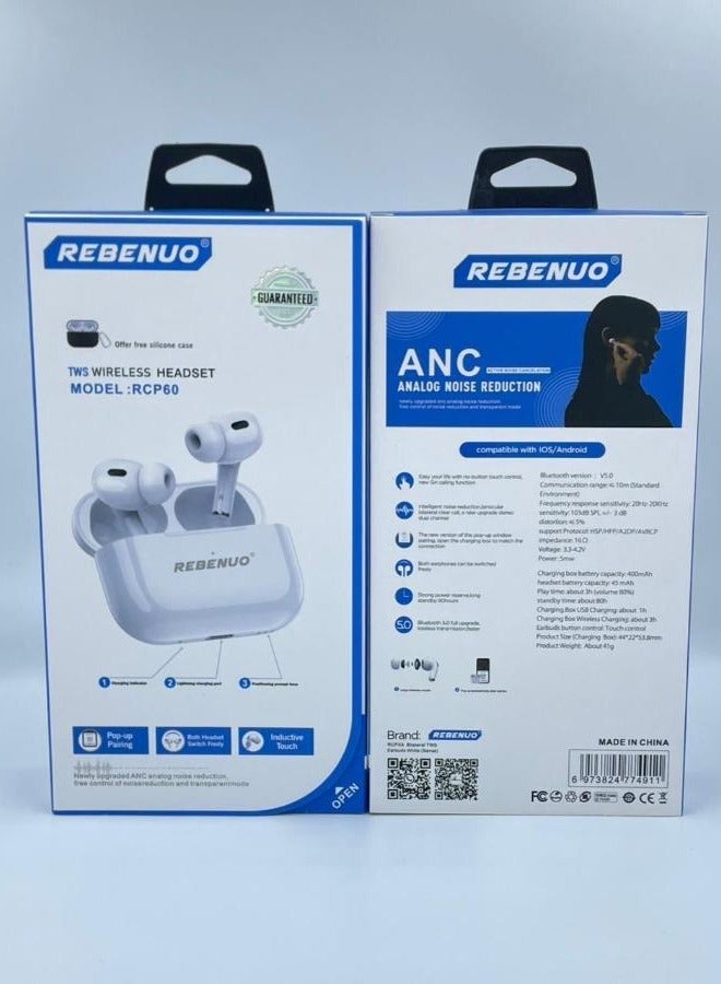 ريبنيو سماعات أذن بلوتوث لاسلكية حقيقية مع شحن لاسلكي (أبيض موديل RCP60 - Image 2