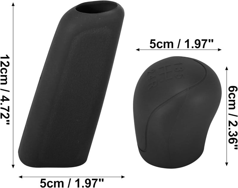 AAKICHI 2Pcs Set Silicone Gear Shift Knob Cover Car Handbrake Cover Anti-Slip Grip Design Universal Silicon Cover For Car (Black) - Image 3