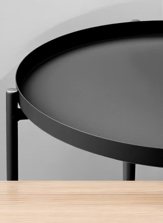 أساسيات 360 طاولة قهوة معدنية دائرية مع سطح صينية قابل للفصل، طاولة جانبية فاخرة باللون الأسود على الطراز النوردي لغرفة المعيشة وغرفة النوم، 45×53 سم - Image 4