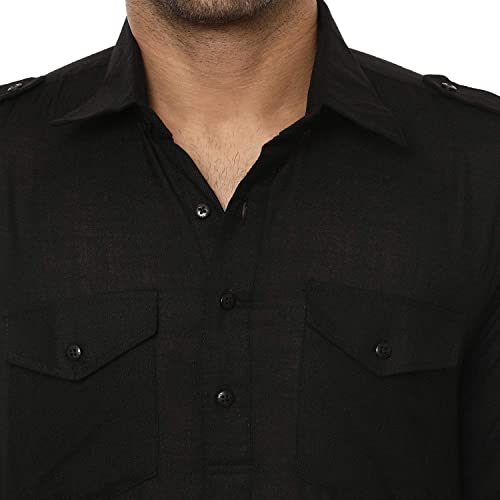 Royal Kurta Men's Linen Pathani Suit (Royal_235_Black_Small) - Image 3