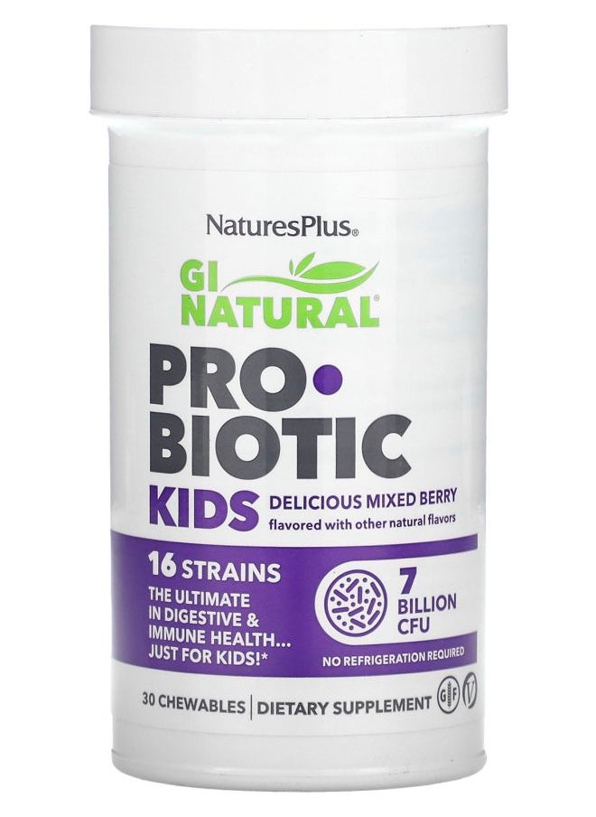 NaturesPlus GI Natural Probiotic Kids Delicious Mixed Berry  7 Billion CFU 30 Chewables 