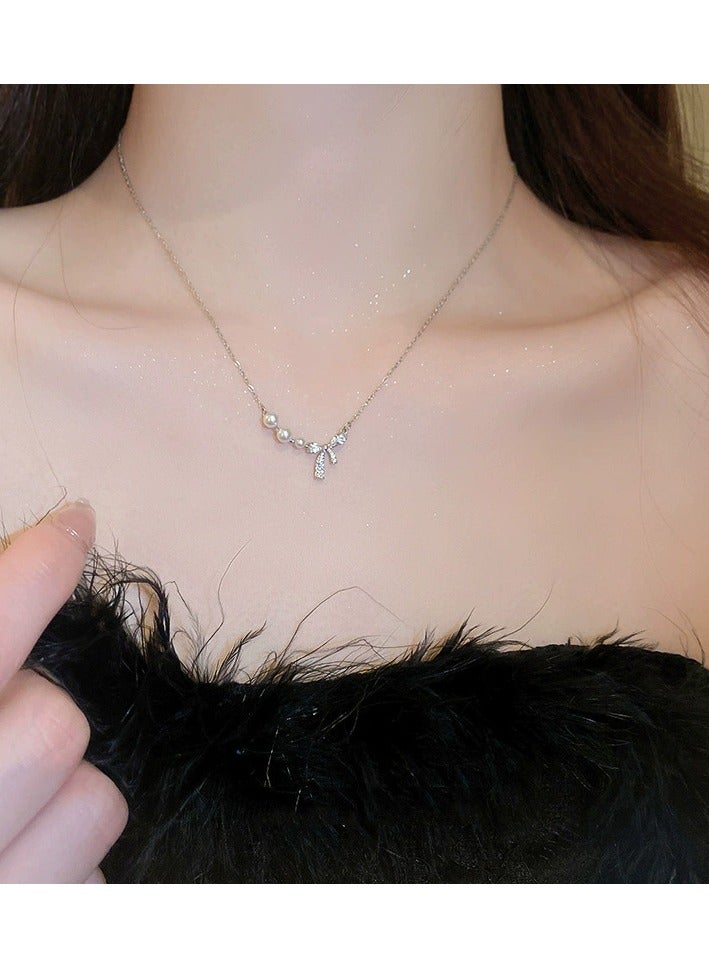 Goolsky Elegant Bow & Pearl Necklace – Sweet Fairycore Collarbone Chain for Women | Delicate & Classy Choker  - Image 3