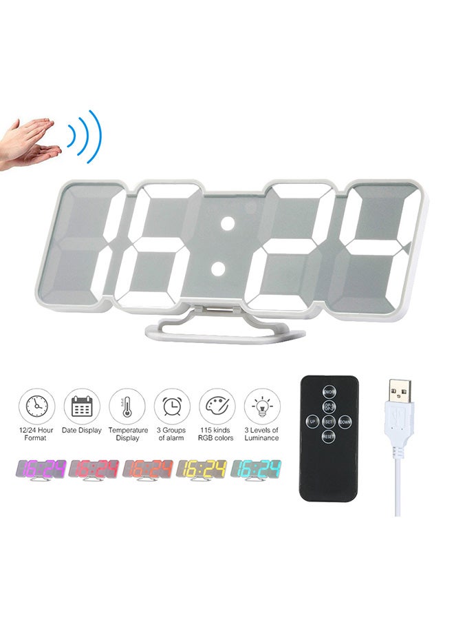 3D Wireless Remote Digital LED Alarm Clock Plastic White 226grams - Image 2