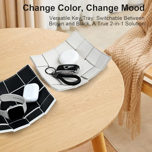 MSJGA PU Leather Valet Tray for Men Women Key Holder Bowl for Entryway Table Bedside Nightstand Desk Tray for Wallet Keys Mens Gift Small 71 D x 71 W x 2 H - Image 3
