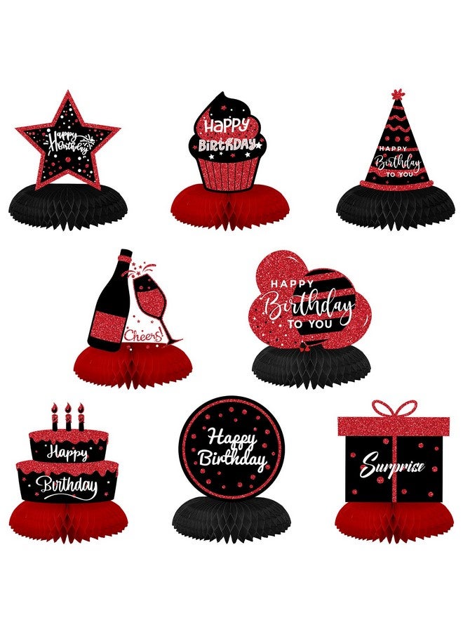 Glenmal 9 Pcs Red And Black Happy Birthday Decorations Table Honeycomb Centerpieces Red And Black Party Table Decorations Table Topper Sign For Women Men 30Th 40Th 50Th 60Th - Image 1
