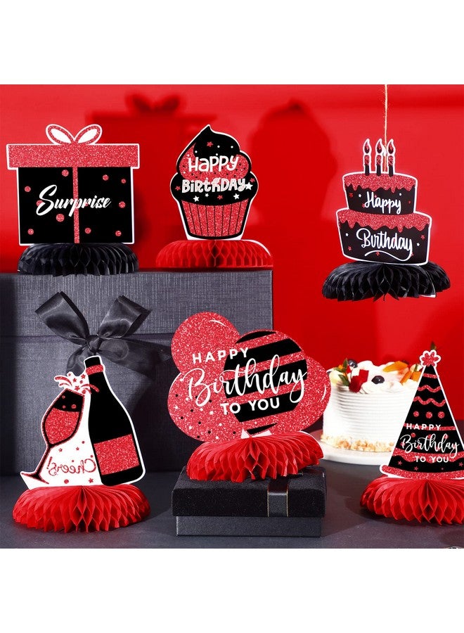 Glenmal 9 Pcs Red And Black Happy Birthday Decorations Table Honeycomb Centerpieces Red And Black Party Table Decorations Table Topper Sign For Women Men 30Th 40Th 50Th 60Th - Image 4