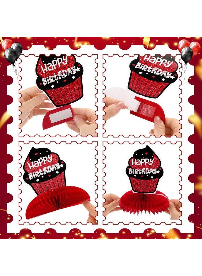 Glenmal 9 Pcs Red And Black Happy Birthday Decorations Table Honeycomb Centerpieces Red And Black Party Table Decorations Table Topper Sign For Women Men 30Th 40Th 50Th 60Th - Image 3