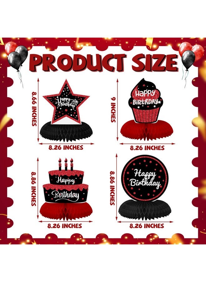 Glenmal 9 Pcs Red And Black Happy Birthday Decorations Table Honeycomb Centerpieces Red And Black Party Table Decorations Table Topper Sign For Women Men 30Th 40Th 50Th 60Th - Image 2