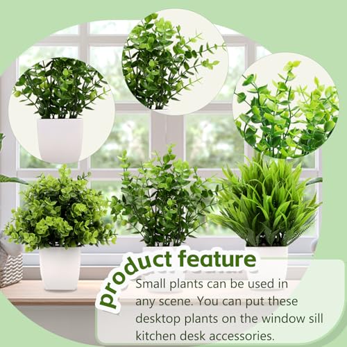 GREENTIME 3Pack Mini Fake Plants in Pots Artificial Plastic Eucalyptus Plant Wheat Grass Potted Faux Greenery Indoor for Office Desk Coffee Table Bathroom Bedroom Home Decorations - Image 3