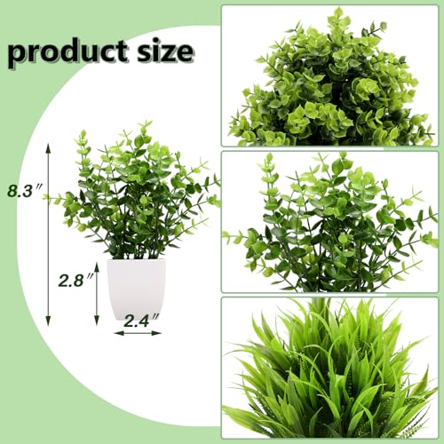 GREENTIME 3Pack Mini Fake Plants in Pots Artificial Plastic Eucalyptus Plant Wheat Grass Potted Faux Greenery Indoor for Office Desk Coffee Table Bathroom Bedroom Home Decorations - Image 2
