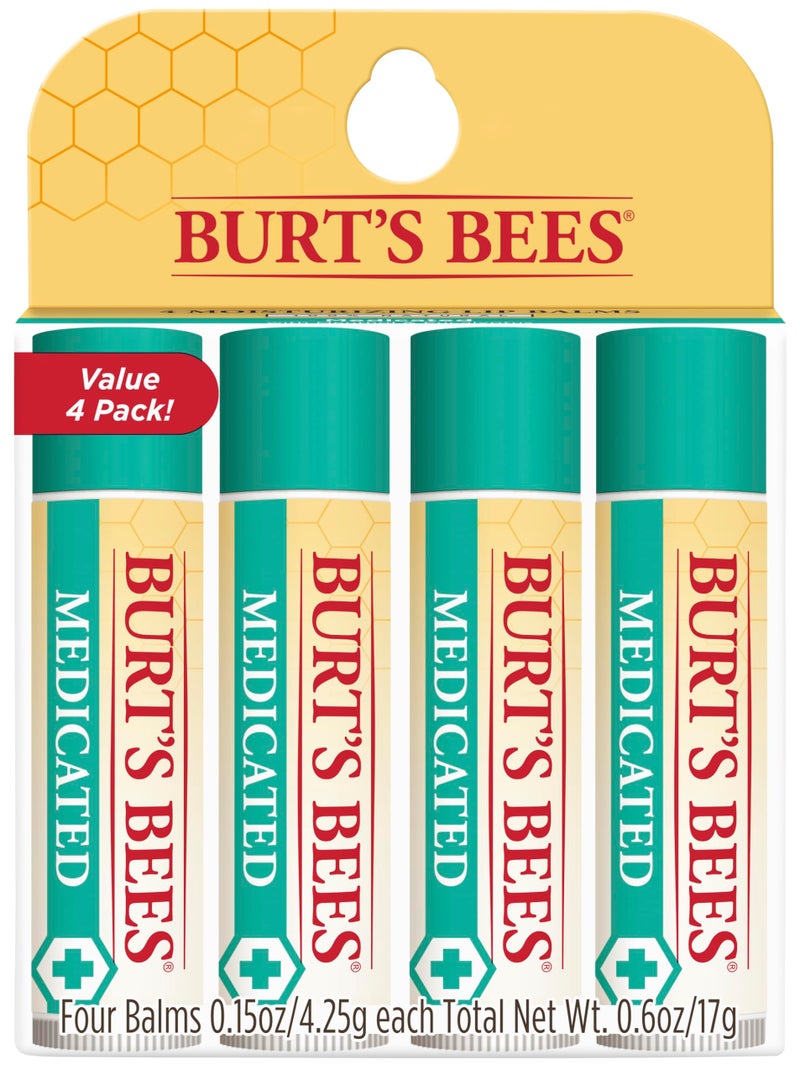 Burt's Bees Medicated Lip Balm, With Eucalyptus Oil and Menthol, Tint-Free, Natural Origin Lip Care, 4 Tubes, 0.15 oz. - Image 1