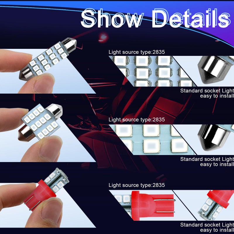 NTNEV 24PCS LED Interior Replacement Bulbs, Interior Car Lights, Dome Light LED Car Bulb Kit Set T10 31 mm 42 mm, Used for Map Dome Lights and License Plate Courtesy Lights Accessories (Red) - Image 3