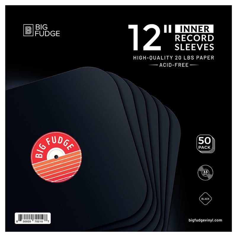 Big Fudge Vinyl Record Inner Sleeves - LP Album Covers in Heavyweight & Acid Free Paper - Protective Cover with Round Corners for 12" Records - Black, 50 Pack - Image 1