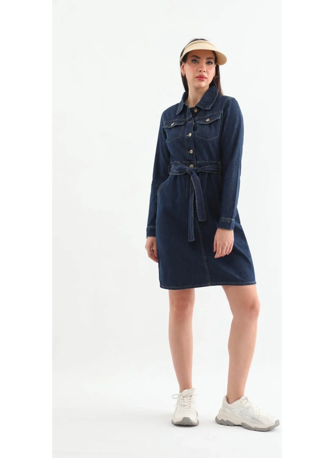 Banny Jeans Women Belted Long Sleeve Dress