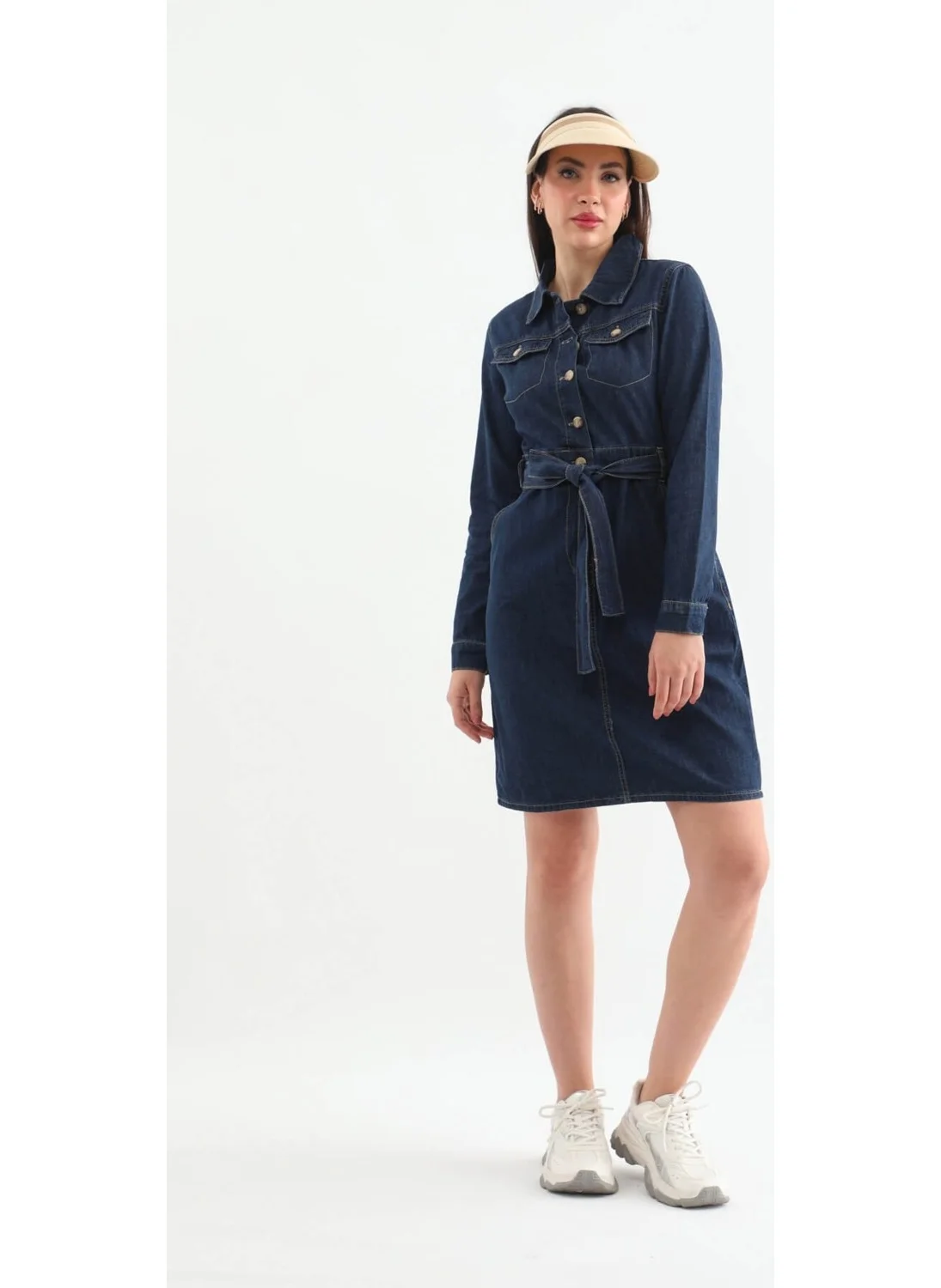 Banny Jeans Women Belted Long Sleeve Dress