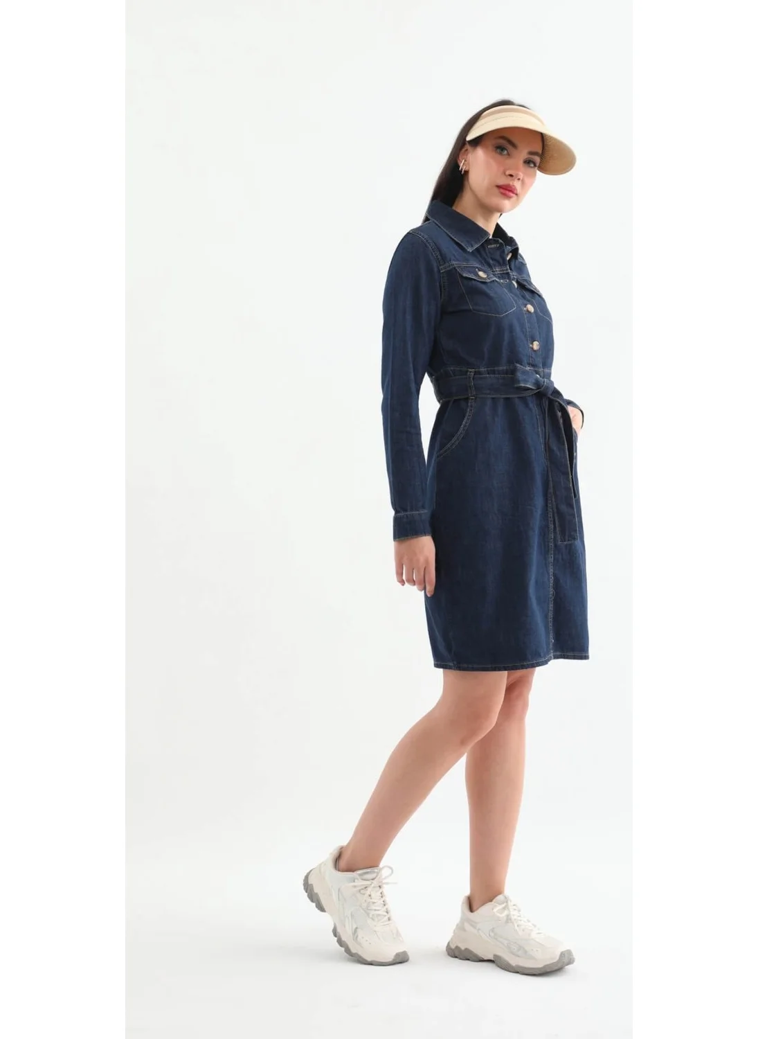 Banny Jeans Women Belted Long Sleeve Dress