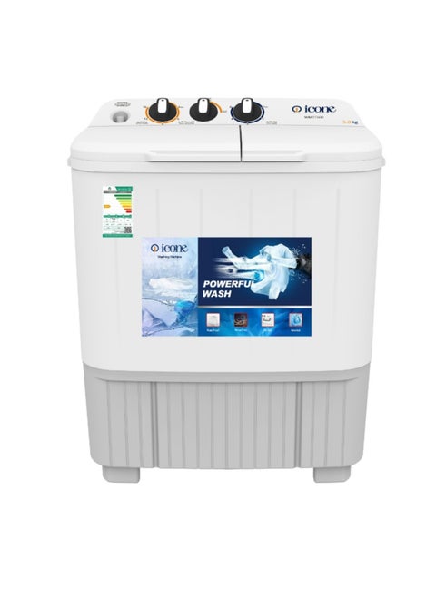 Icone Twin Tub Washing Machine with 5 kg Capacity – Compact and Efficient Dual-Tub Design, Powerful Wash and Spin Functions, Easy-to-Use Controls – Model WMTT500