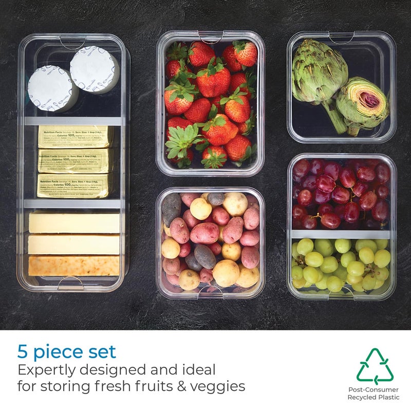 إنترديزاين idesign هش 5 قطع منظم الثلاجة البلاستيكية المعاد تدويرها صندوق صندوق مع أغطية واضحة/رمادية - Image 4