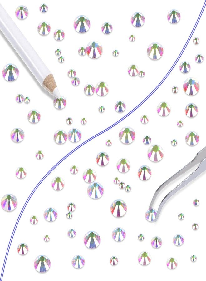 LPBeads 6000 Pieces Clear AB Non Hotfix Rhinestones 6 Sizes Round Crystal Glass Flat Back Rhinestones with Tweezers and Picking Pen for Nail Art Crafts Clothes Bags DIY - Image 5