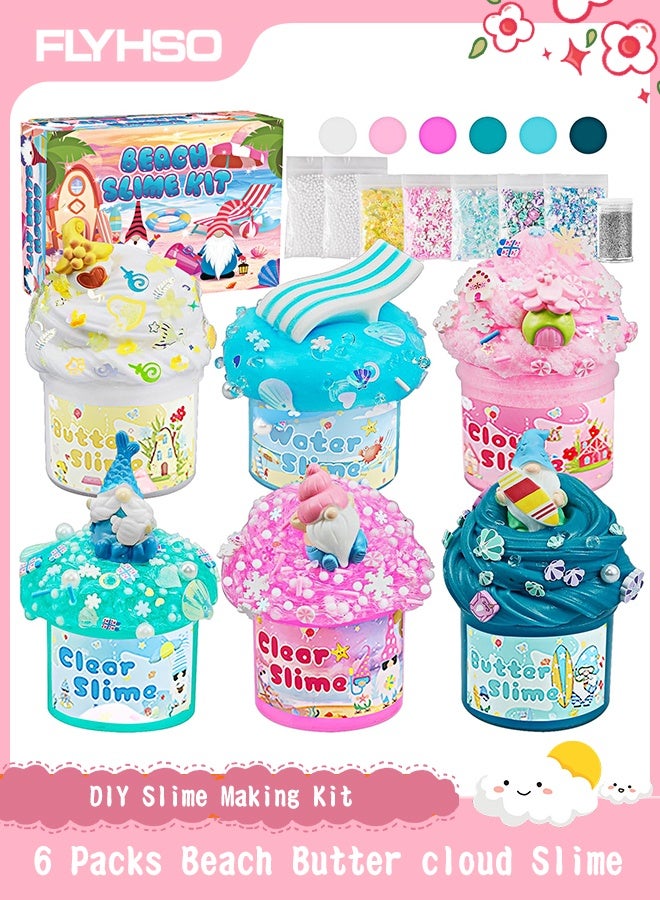 FLYHSO 6 Pack Slimes, Pink & Blue Slime Kit with Cloud, Butter Clear Water Slime, Non-Sticky Soft Sensory Toys, Slime Party Favors, Goodie Bag Stuffers for Girls & Boys Birthday Slime Gifts - Image 1