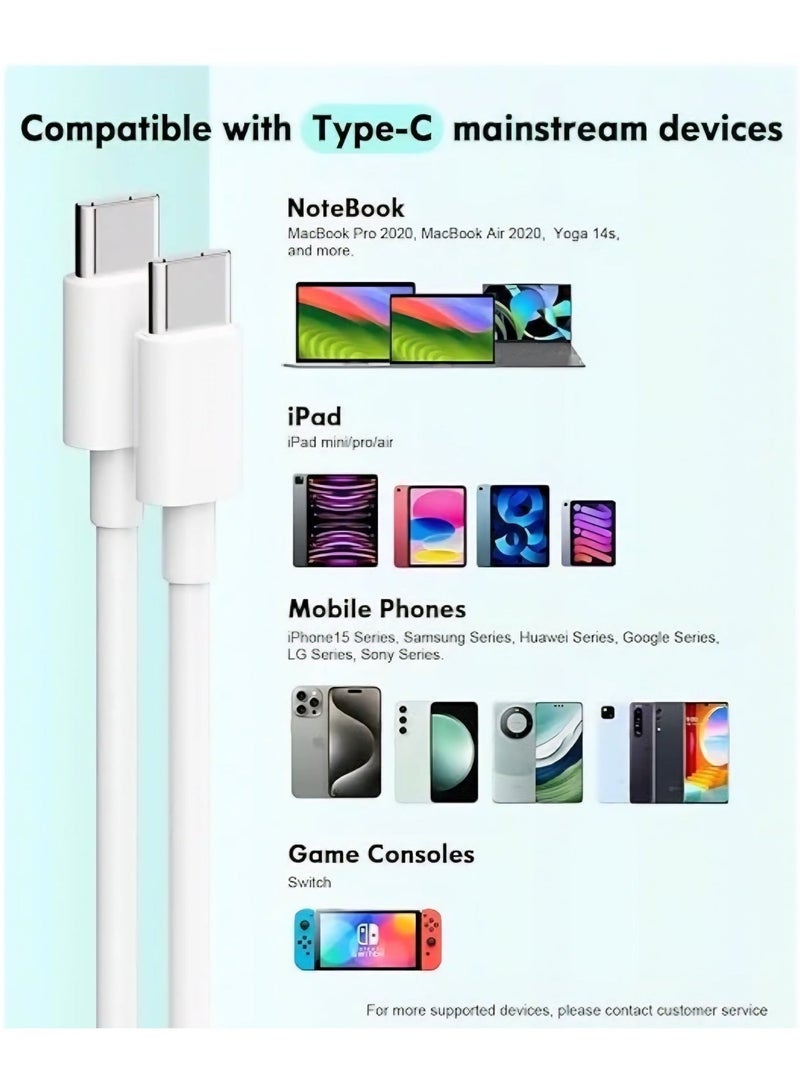 تيتاس كابل شحن سريع USB-C (2 متر) عالي السرعة لنقل البيانات والشحن من النوع C إلى النوع C بتقنية PD، سلك مضفر متين للهواتف الذكية والأجهزة اللوحية وأجهزة الكمبيوتر المحمولة وأجهزة MacBook وiPad وأجهزة Samsung وHuawei وغيرها - Image 4