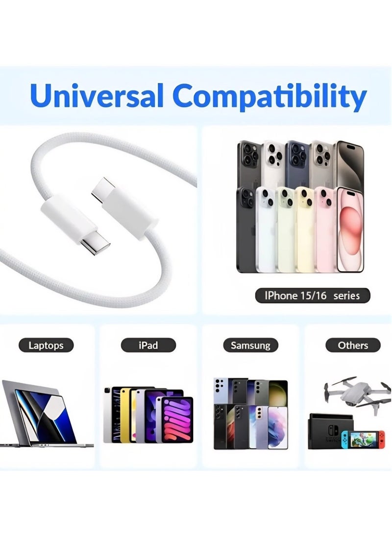 تيتاس كابل شحن سريع USB-C (2 متر) عالي السرعة لنقل البيانات والشحن من النوع C إلى النوع C بتقنية PD، سلك مضفر متين للهواتف الذكية والأجهزة اللوحية وأجهزة الكمبيوتر المحمولة وأجهزة MacBook وiPad وأجهزة Samsung وHuawei وغيرها - Image 2