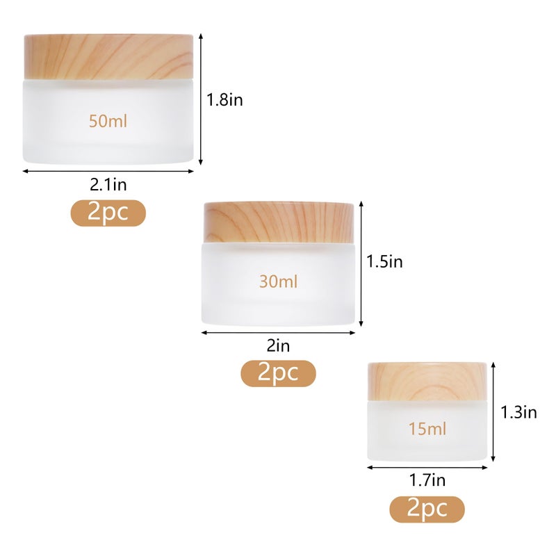 Miayon 6Pcs Glass Cosmetic Container with Wood Grain Lid Refillable Cosmetic Jar Frosted Glass Cream Container with Leak-proof Lid Empty Sample Jar for Makeup,Lotion,Eye Creams,Scrub Cream,Home Travel - Image 2