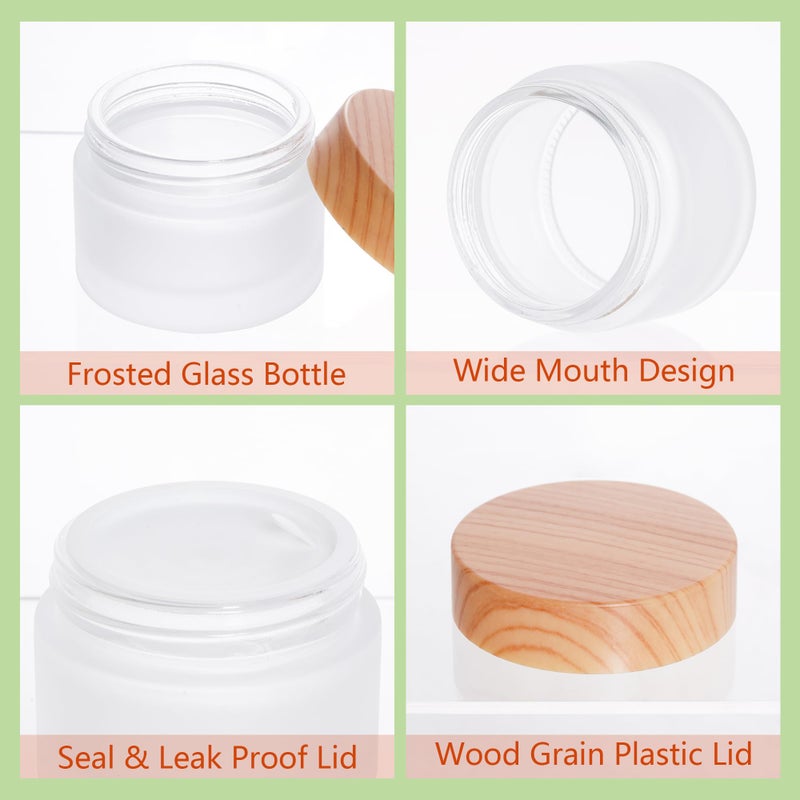 Miayon 6Pcs Glass Cosmetic Container with Wood Grain Lid Refillable Cosmetic Jar Frosted Glass Cream Container with Leak-proof Lid Empty Sample Jar for Makeup,Lotion,Eye Creams,Scrub Cream,Home Travel - Image 3