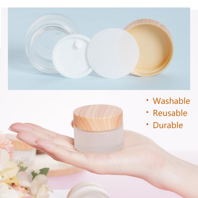 Miayon 6Pcs Glass Cosmetic Container with Wood Grain Lid Refillable Cosmetic Jar Frosted Glass Cream Container with Leak-proof Lid Empty Sample Jar for Makeup,Lotion,Eye Creams,Scrub Cream,Home Travel - Image 4