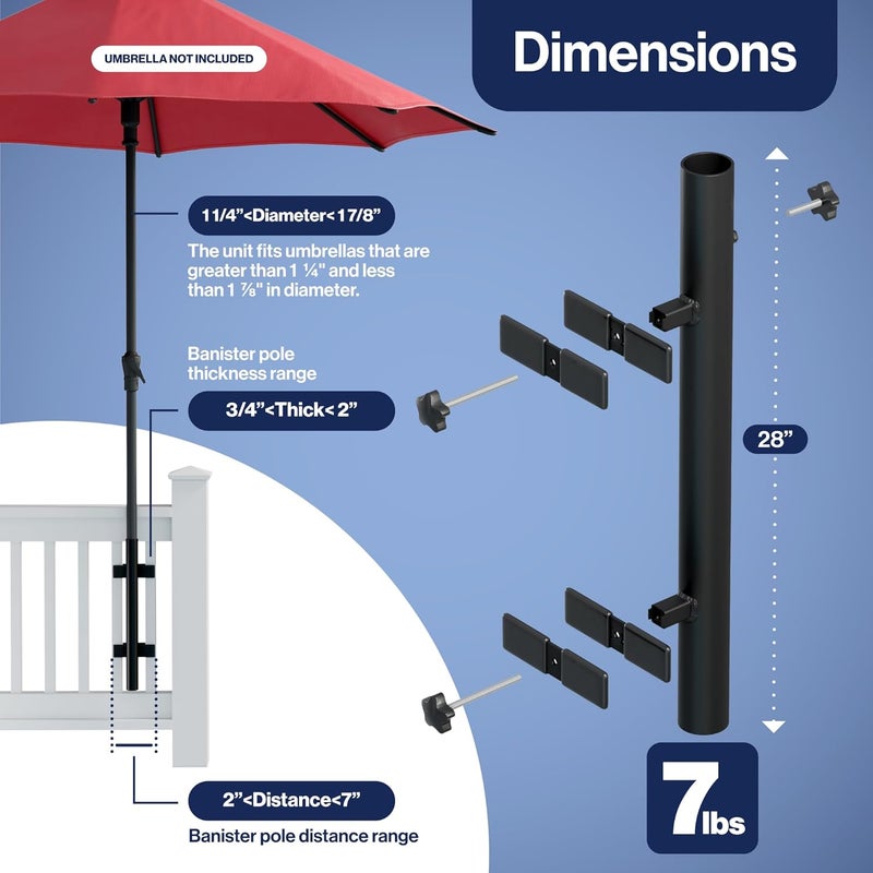 LOVE YOUR DECK Patio Umbrella Holder – Easy Installation - Space Saving Umbrella Holder Design - Outdoor Umbrella Base and Mount - Attaches to Railing Maximizing Outdoor Patio Space and Shade, White - Image 2